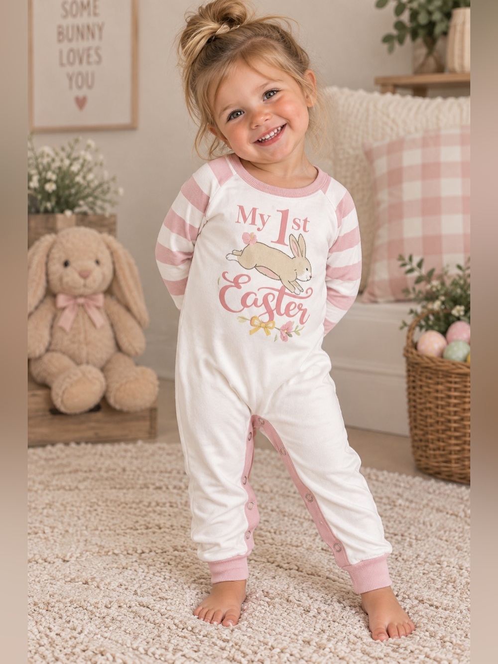 1st Easter| Festive Striped Toddler Jumpsuit